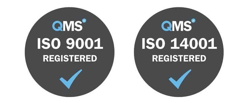 ISO9001 and ISO14001 registered badges.